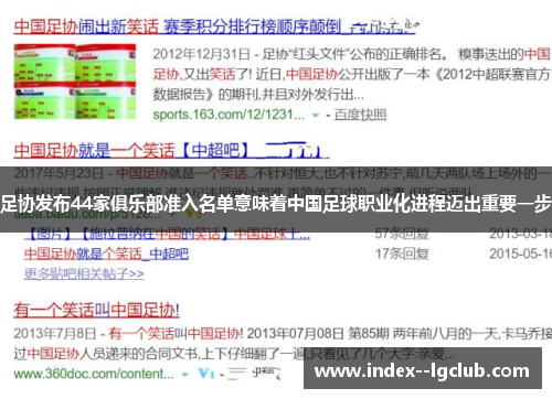 足协发布44家俱乐部准入名单意味着中国足球职业化进程迈出重要一步