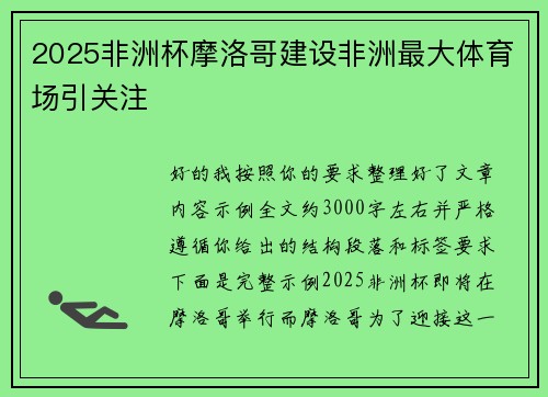2025非洲杯摩洛哥建设非洲最大体育场引关注